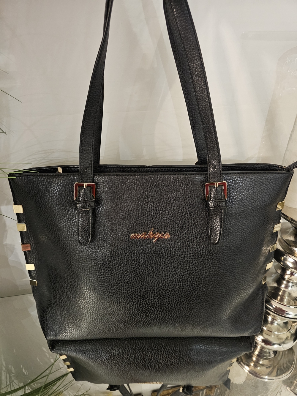 Makgio  European Brand Black Tote Bag with Gold Accents